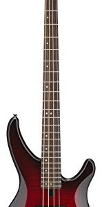 Yamaha TRBX604 4-String Flamed Maple Bass Guitar, Dark Redburst