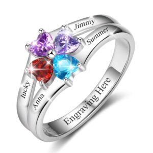 Lam Hub Fong Personalized Mothers Day Gifts Birthstone Rings for Women Mother Daughter Promise Rings for Her Custom Engagement Name Rings for Her Girlfriend Wife (4 Birthstones-1, 8)