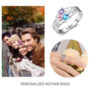 Lam Hub Fong Personalized Mothers Day Gifts Birthstone Rings for Women Mother Daughter Promise Rings for Her Custom Engagement Name Rings for Her Girlfriend Wife (4 Birthstones-1, 8)