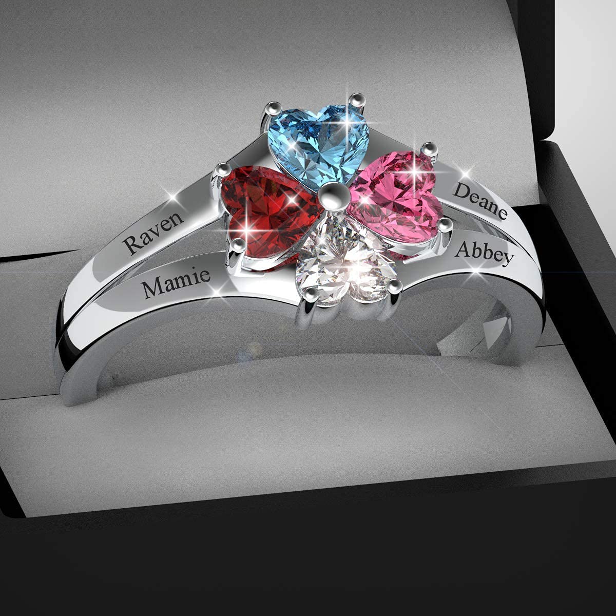 Lam Hub Fong Personalized Mothers Day Gifts Birthstone Rings for Women Mother Daughter Promise Rings for Her Custom Engagement Name Rings for Her Girlfriend Wife (4 Birthstones-1, 8)