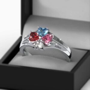 Lam Hub Fong Personalized Mothers Day Gifts Birthstone Rings for Women Mother Daughter Promise Rings for Her Custom Engagement Name Rings for Her Girlfriend Wife (4 Birthstones-1, 8)