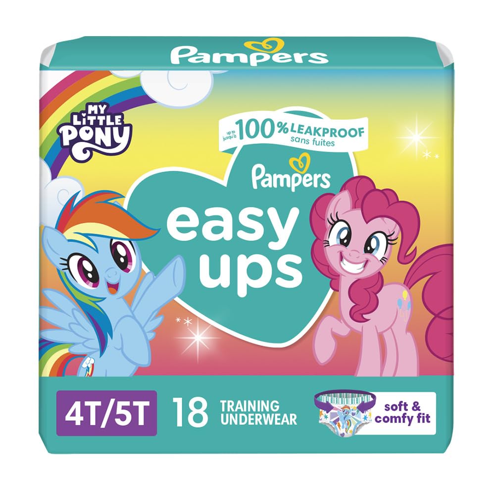 Pampers Easy Ups Girls & Boys Potty Training Pants - Size 4T-5T, 18 Count, My Little Pony Training Underwear (Packaging May Vary)