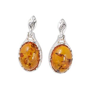 Amber Earrings - Sterling Silver Baltic Honey Oval Amber Earrings - Sterling Silver Jewelry Collection