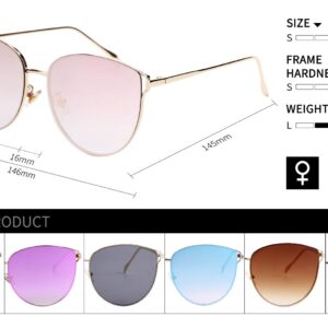 U.I STATION Oversized Mirrored Sunglasses for Women, Cat Eye Sunglasses, Rimless Sunglasses with Sunglasses Case (pink), Large