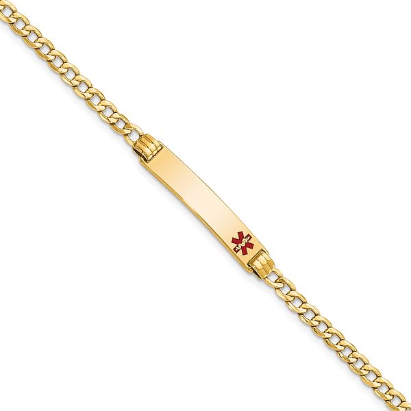 14K Yellow Gold Medical Alert Cuban Link Name Bar Identification ID Bracelet 8 inch