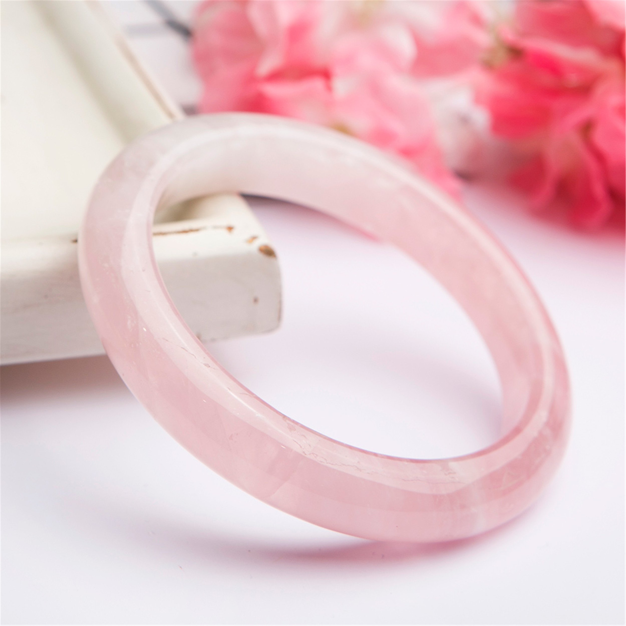 LiZiFang Pink Natural Rose Quartz Crystal Bangle Bracelet Inner Diameter 59mm