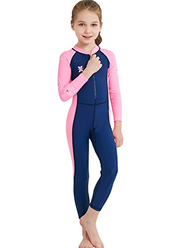 Girls Sun Suit Long Sleeve UV Sun Protection Swimsuit One Piece Stretch Full coverage Wetsuit Swimwear Navy S