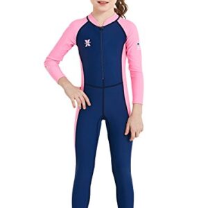 Girls Sun Suit Long Sleeve UV Sun Protection Swimsuit One Piece Stretch Full coverage Wetsuit Swimwear Navy S