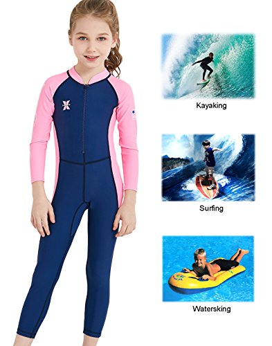 Girls Sun Suit Long Sleeve UV Sun Protection Swimsuit One Piece Stretch Full coverage Wetsuit Swimwear Navy S