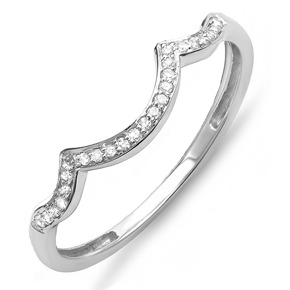 Dazzlingrock Collection 0.10 Carat (ctw) Round White Diamond Stackable Wedding Contour Band in 10K White Gold Size 5