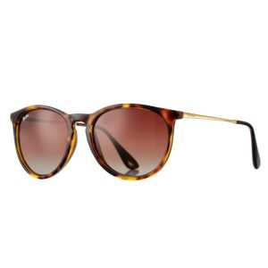 polarized sunglasses for women classic round style 100% uv protection (tortoise; gold/brown gradient)