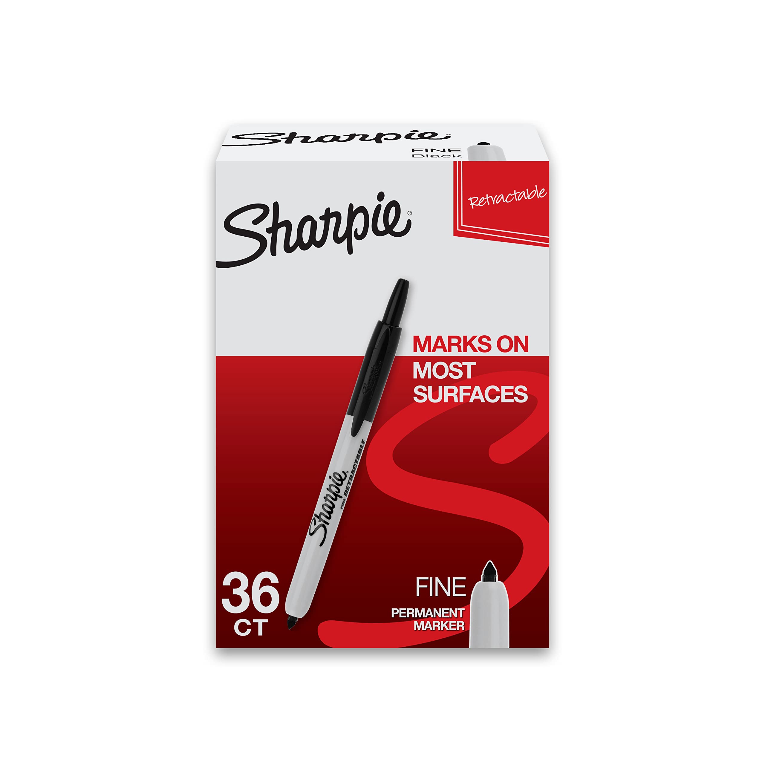 Sharpie Retractable Permanent Markers, Fine Point, Black, 36 Count