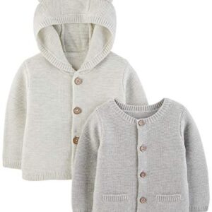 Simple Joys by Carter's Baby 2-Pack Neutral Knit Cardigan Sweaters, Grey, 12 Months