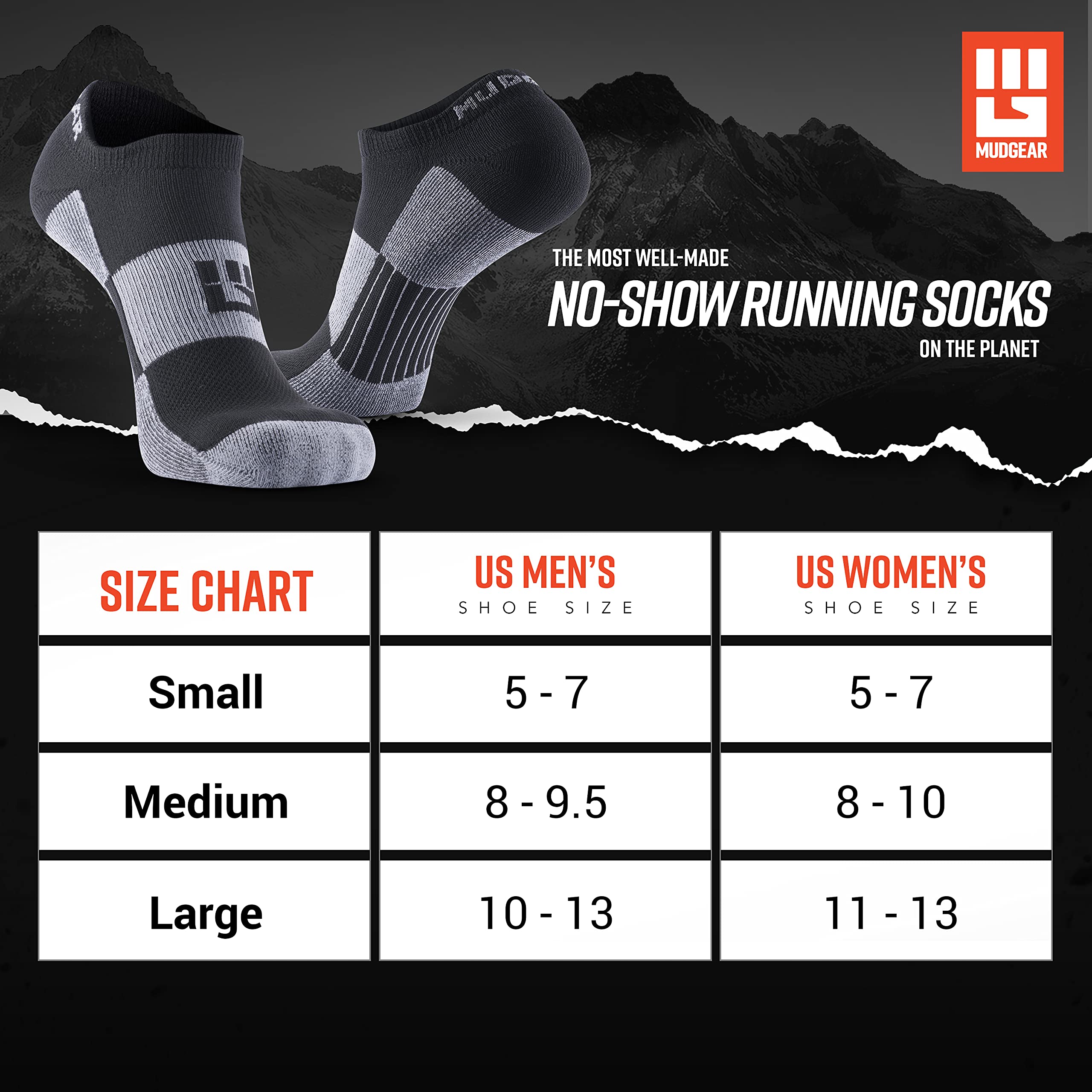 MudGear No Show Socks - Official Spartan Race Men's and Women's Socks for Running, Rucking, Racing, Hiking, Workout etc. - 2 Pack Athletic Moisture Wicking Cushioned No Show Socks (Black/Gray, Large)