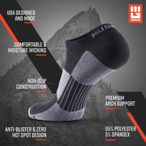 MudGear No Show Socks - Official Spartan Race Men's and Women's Socks for Running, Rucking, Racing, Hiking, Workout etc. - 2 Pack Athletic Moisture Wicking Cushioned No Show Socks (Black/Gray, Large)