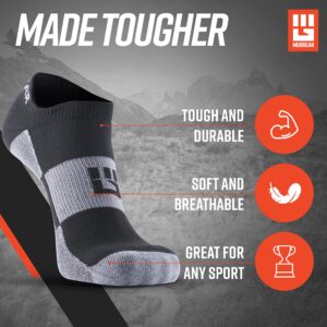 MudGear No Show Socks - Official Spartan Race Men's and Women's Socks for Running, Rucking, Racing, Hiking, Workout etc. - 2 Pack Athletic Moisture Wicking Cushioned No Show Socks (Black/Gray, Large)