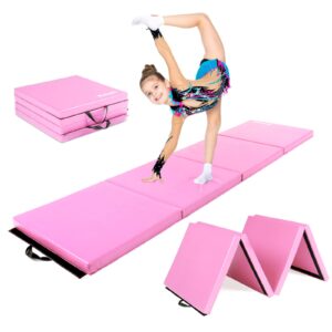 Matladin 8' Folding Gymnastics Gym Exercise Aerobics Mat, 8ft x 2ft x 2in PU Leather Tumbling Mats for Stretching Yoga Cheerleading Martial Arts (Pink)