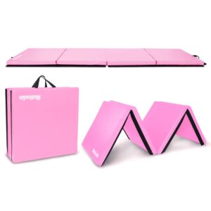 Matladin 8' Folding Gymnastics Gym Exercise Aerobics Mat, 8ft x 2ft x 2in PU Leather Tumbling Mats for Stretching Yoga Cheerleading Martial Arts (Pink)