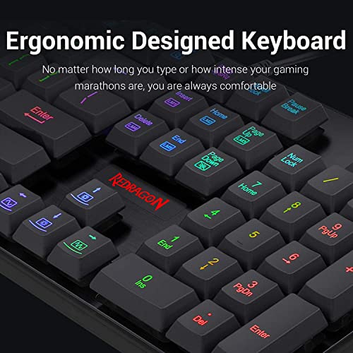 Redragon K509 RGB-Backlit Gaming Keyboard,104 Keys Wired Mechanical Feeling Low Profile Quiet Keyboard, Spill-Resistant, Anti-Ghosting, Compatible with Windows,macOS, PS4/5, Xbox. Black