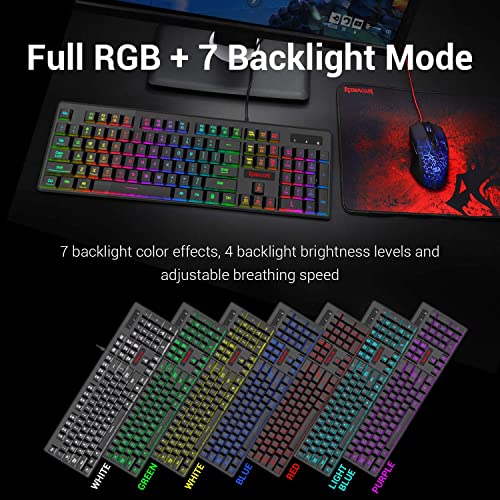 Redragon K509 RGB-Backlit Gaming Keyboard,104 Keys Wired Mechanical Feeling Low Profile Quiet Keyboard, Spill-Resistant, Anti-Ghosting, Compatible with Windows,macOS, PS4/5, Xbox. Black