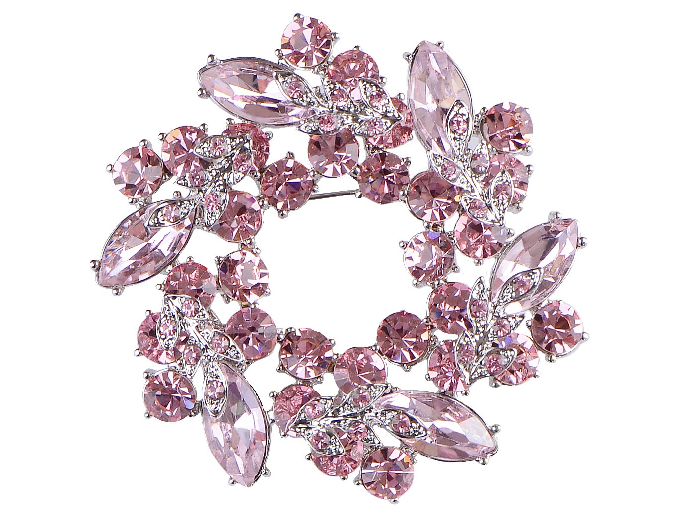 Alilang Womens Diamond Inspired Floral Wreath Holiday Christmas Old Fashion Brooch Pin, Pink