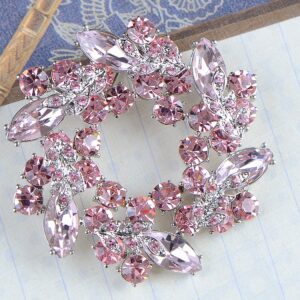 Alilang Womens Diamond Inspired Floral Wreath Holiday Christmas Old Fashion Brooch Pin, Pink