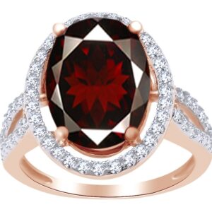 AFFY 6 Ct Oval Shape Simulated Garnet & White Cubic Zirconia Solitaire Engagement Ring in 14k Rose Gold Over Sterling Silver Ring Size - 7