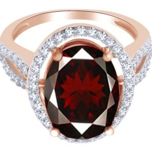 AFFY 6 Ct Oval Shape Simulated Garnet & White Cubic Zirconia Solitaire Engagement Ring in 14k Rose Gold Over Sterling Silver Ring Size - 7