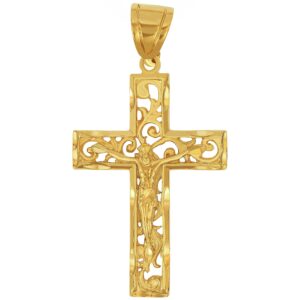 LIFETIME JEWELRY Large Filigree Crucifix Cross Necklace for Men & Women 24k Gold Plated (Gold Crucifix Only - No Chain)