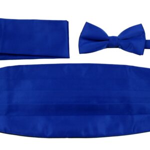 CBUND-ADF-3 - Mens Formal Woven Satin Cummerbund Pre-Tied Bowtie Hanky set.