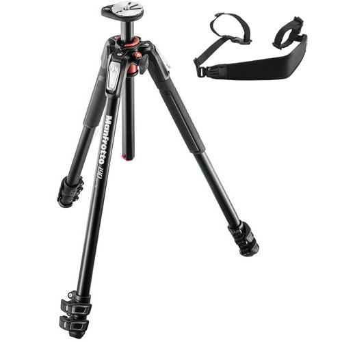 Manfrotto MT190XPRO3 3 Section Aluminum Tripod Legs with Q90 Column (Black), Bundled with A ZAYKiR Tripod Strap Non-Slip with Two Quick-Release Loops (Black)