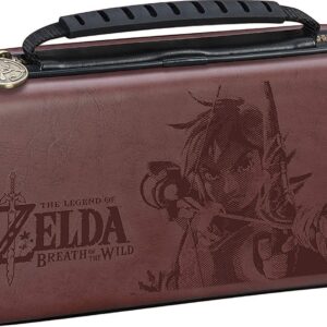 Officially Licensed Nintendo Switch Deluxe Zelda Link Travel Case – Premium Hard Case Made with Koskin Saddle Leather Embossed with Zelda Breath of The Wild Art 2 Game Cases