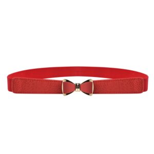 syuer womens 1" width bow skinny elastic waist belt stretchy belt thin belt (xxl-xxxl (35"-45"), red)