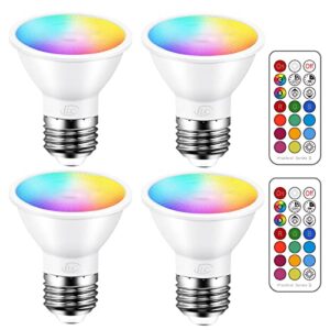 ilc par16 led light bulbs 40 watt equivalent color changing e26 screw 45°, 12 colors dimmable warm white 2700k rgb led spot light bulb with 5w remote control,(pack of 4)