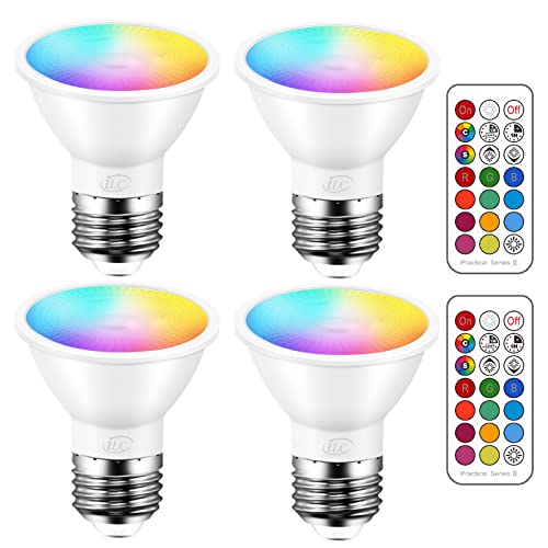 ILC Par16 LED Light Bulbs 40 Watt Equivalent Color Changing E26 Screw 45°, 12 Colors Dimmable Warm White 2700K RGB LED Spot Light Bulb with 5W Remote Control,(Pack of 4)