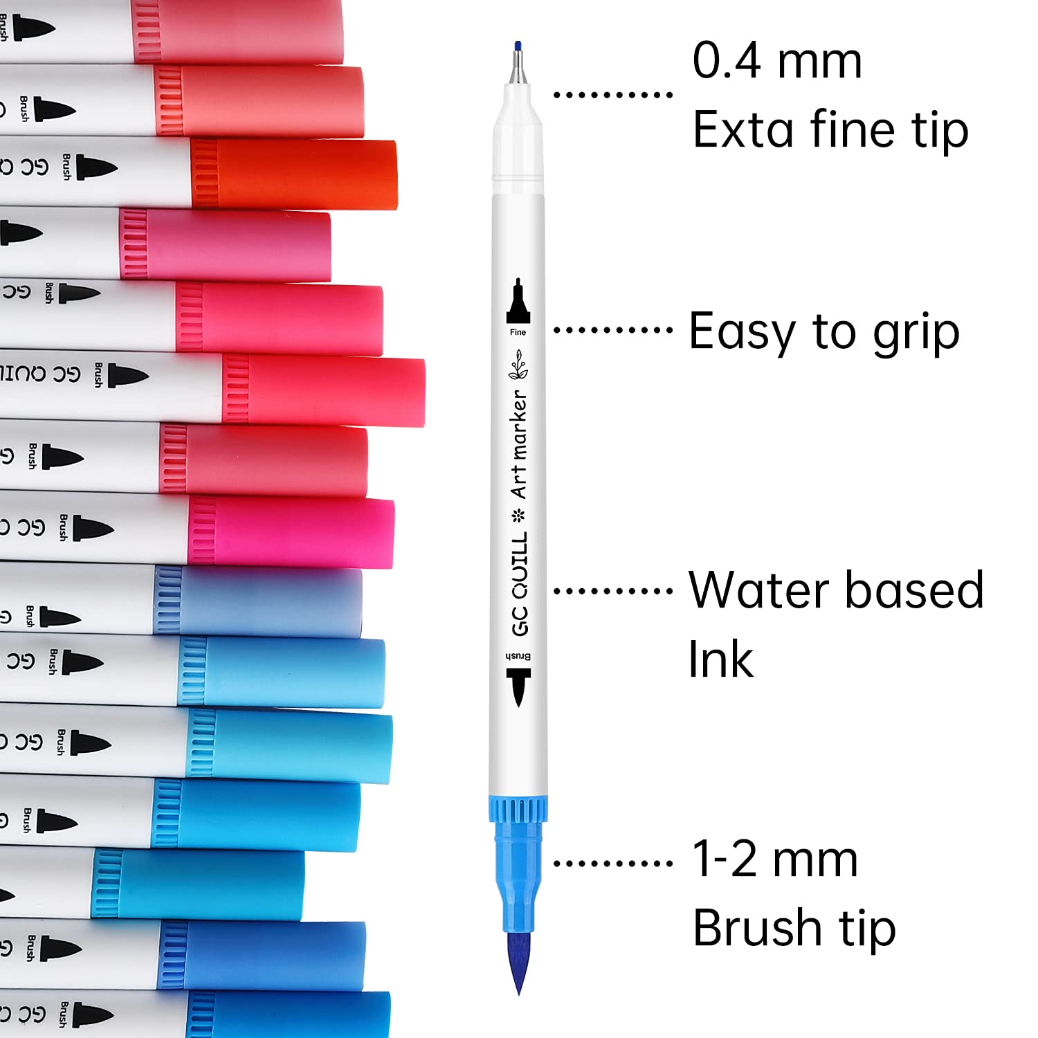 GC 100 Dual Tip Brush Pen Coloring Markers Set Flexible Brush Fineliner Tips - Watercolor Based Markers for Adult Coloring Books Calligraphy Hand Lettering Drawing Markers 100W