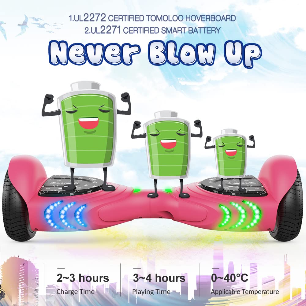 TOMOLOO Hoverboard with Bluetooth Speaker and LED Lights Self-Balancing Scooter UL2272 Certified 6.5" Wheel Electric Scooter for Kids and Adults