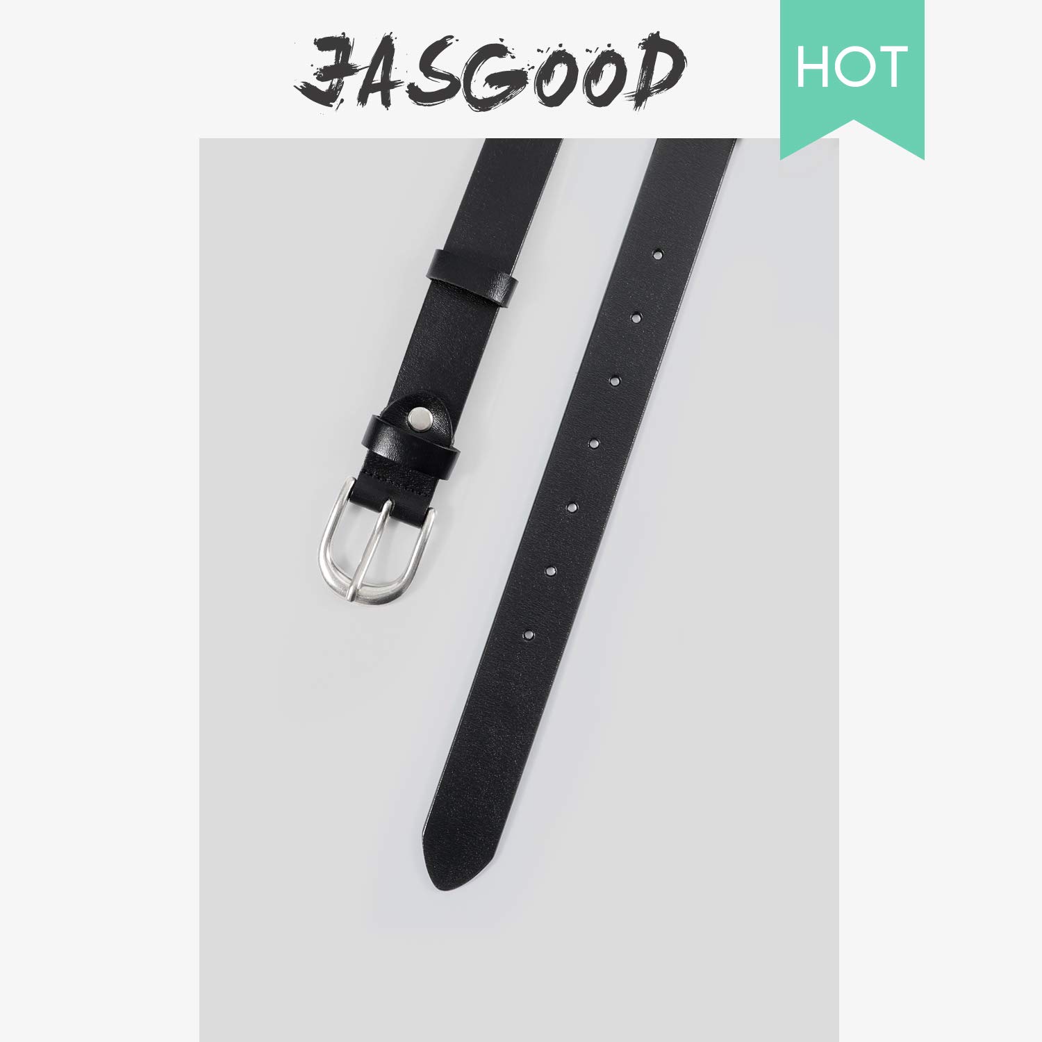 JASGOOD Women Leather Belt for Jeans Pants Plus Size Western Design Belt Alloy Buckle, Suit Waist Size 31-34 Inches, A-Black