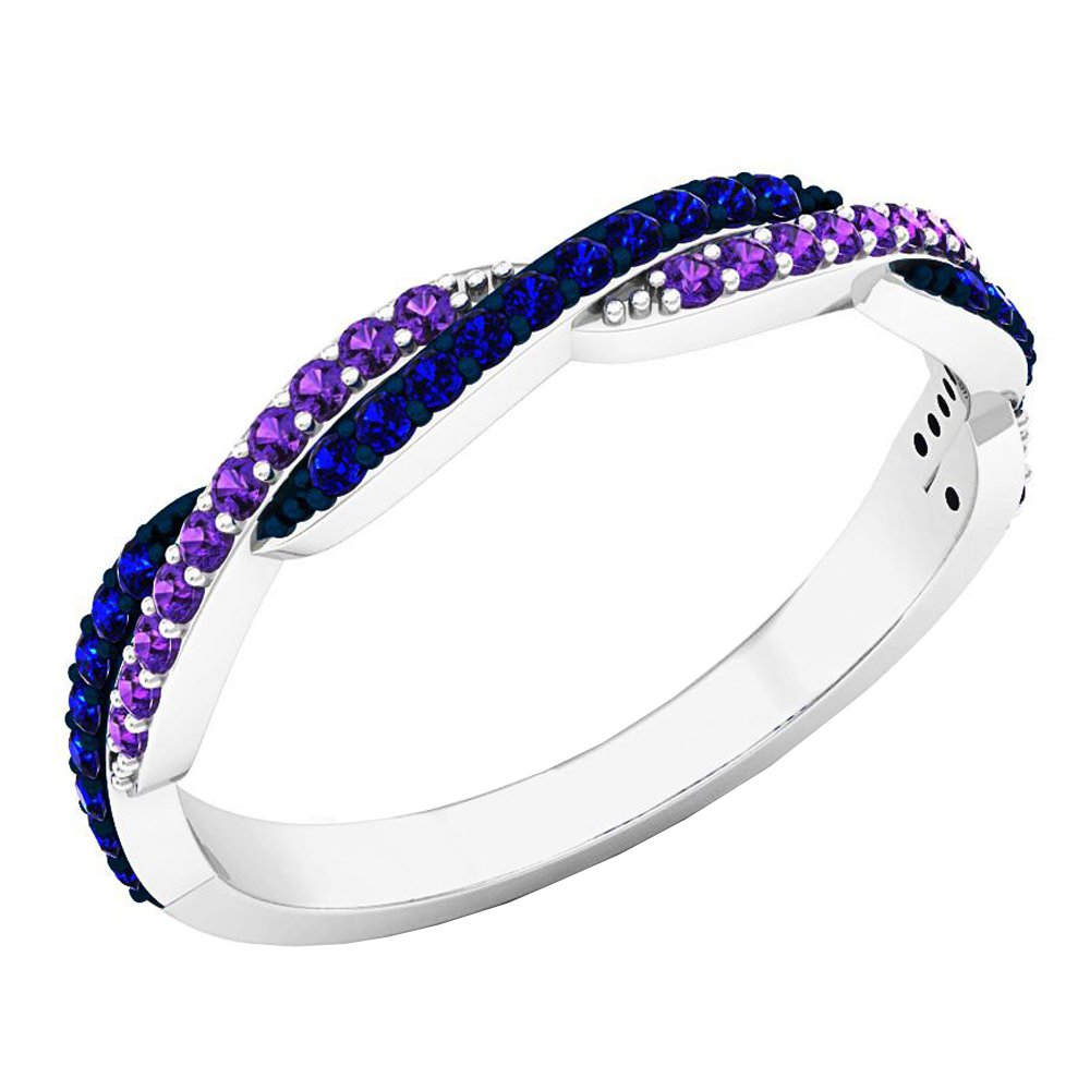 Dazzlingrock Collection 10K Round Amethyst & Blue Sapphire Ladies Wedding Swirl Stackable Band, White Gold, Size 6