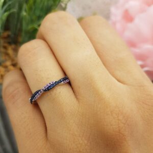 Dazzlingrock Collection 10K Round Amethyst & Blue Sapphire Ladies Wedding Swirl Stackable Band, White Gold, Size 6