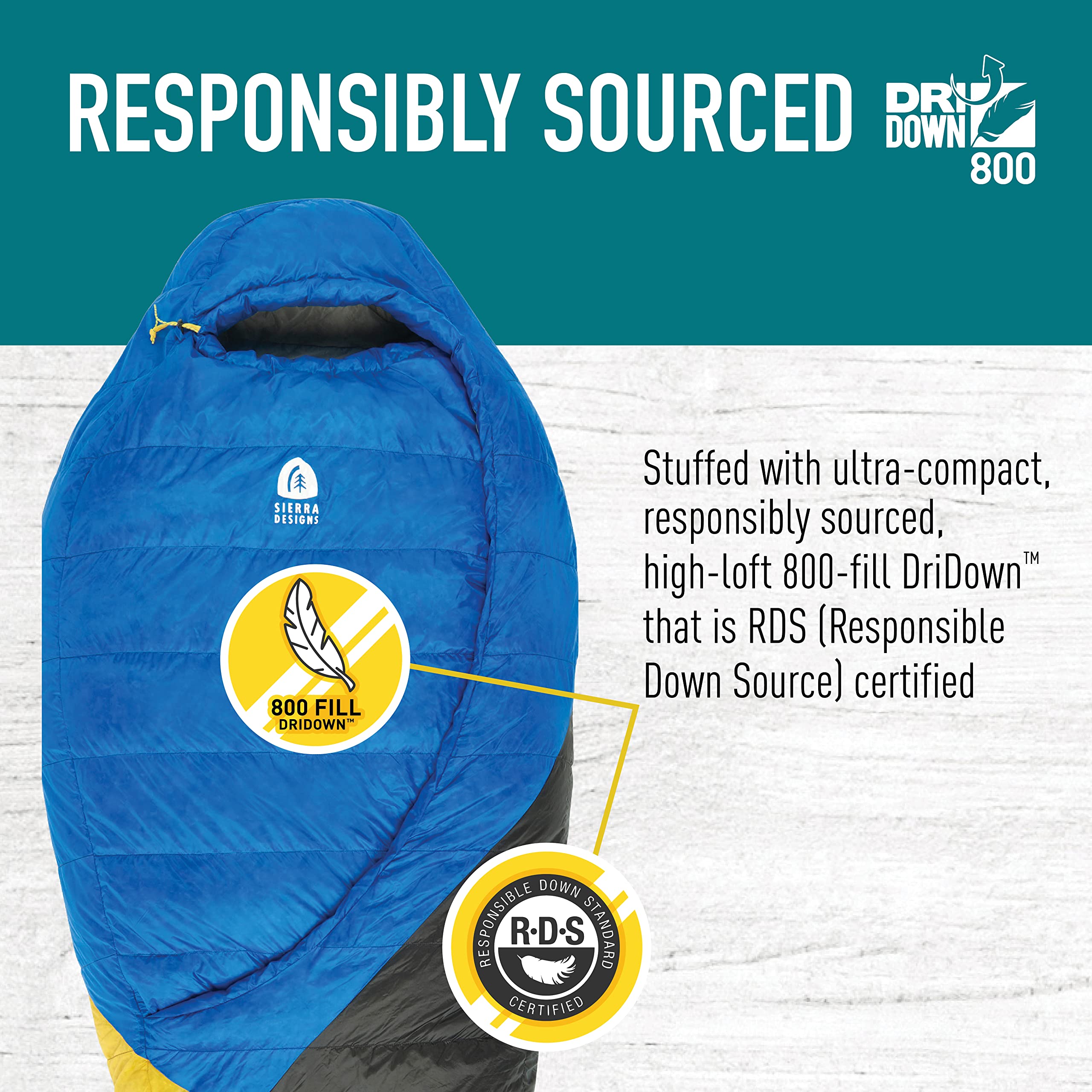 Sierra Designs Cloud 35 Degree DriDown Sleeping Bag Ultralight Zipperless Down Sleeping Bag for Backpacking and Camping - Regular