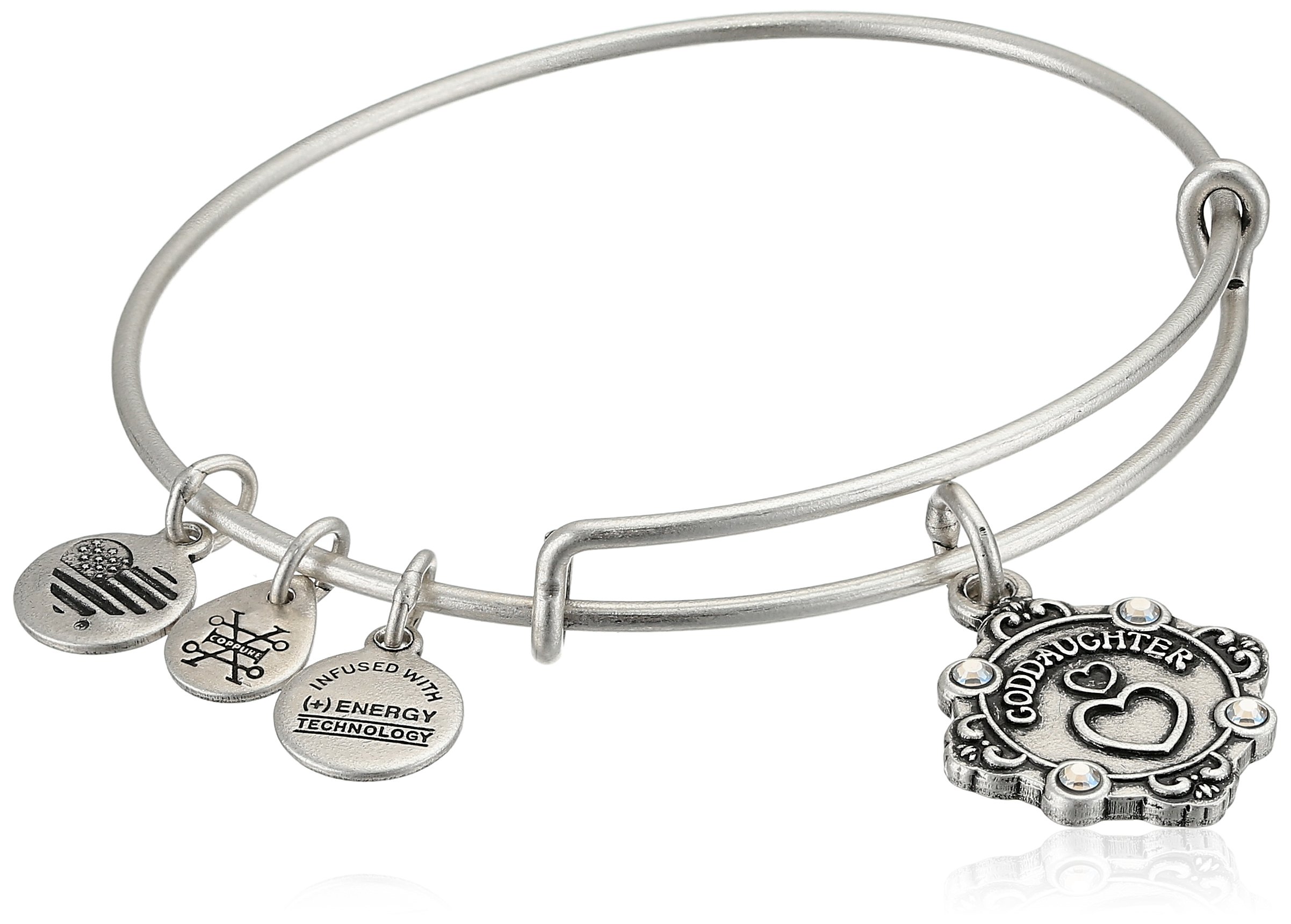 Alex and Ani Womens Because I Love You A18BILY08RS Goddaughter Charm Bangle Bracelet, Rafaelian Silver, Expandable