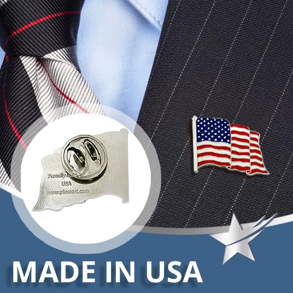 PinMart's 2 Pack Made in the USA Waving American Flag Enamel Lapel Pins