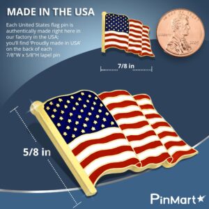 PinMart's 2 Pack Made in the USA Waving American Flag Enamel Lapel Pins