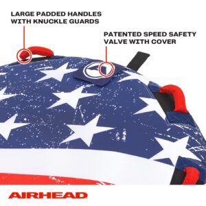 SportsStuff Airhead Stars and Stripes 1 Towable 1 Rider Tube for Boating and Water Sports, Made in the USA, Heavy Duty Full Nylon Cover and Patented Speed Safety Valve for Easy Inflating & Deflating