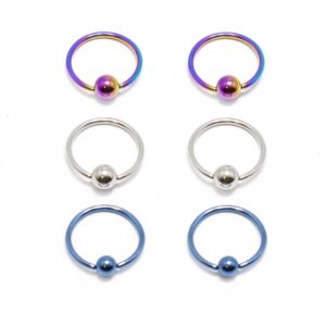 bodyjewelryonline captive bead ring 6pc 18g anodized titanium nose lip ear cartilage septum cbr