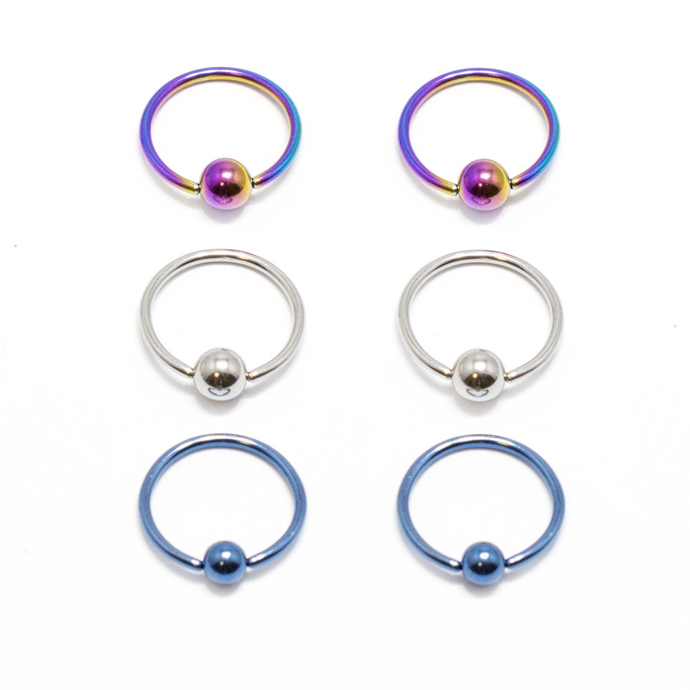 BodyJewelryOnline Captive Bead Ring 6pc 18G Anodized Titanium Nose Lip Ear Cartilage Septum CBR