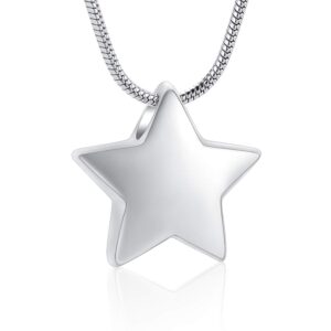 memorial jewelry Small Star Charm Cremation Urn Pendant Ashes Memorial Necklace for Woman Free Filling Kits Include (Steel)