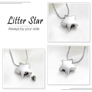 memorial jewelry Small Star Charm Cremation Urn Pendant Ashes Memorial Necklace for Woman Free Filling Kits Include (Steel)