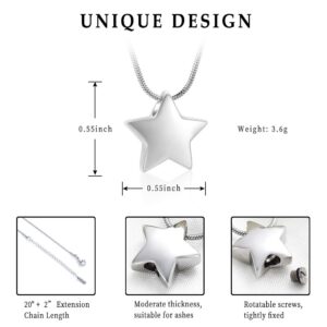 memorial jewelry Small Star Charm Cremation Urn Pendant Ashes Memorial Necklace for Woman Free Filling Kits Include (Steel)